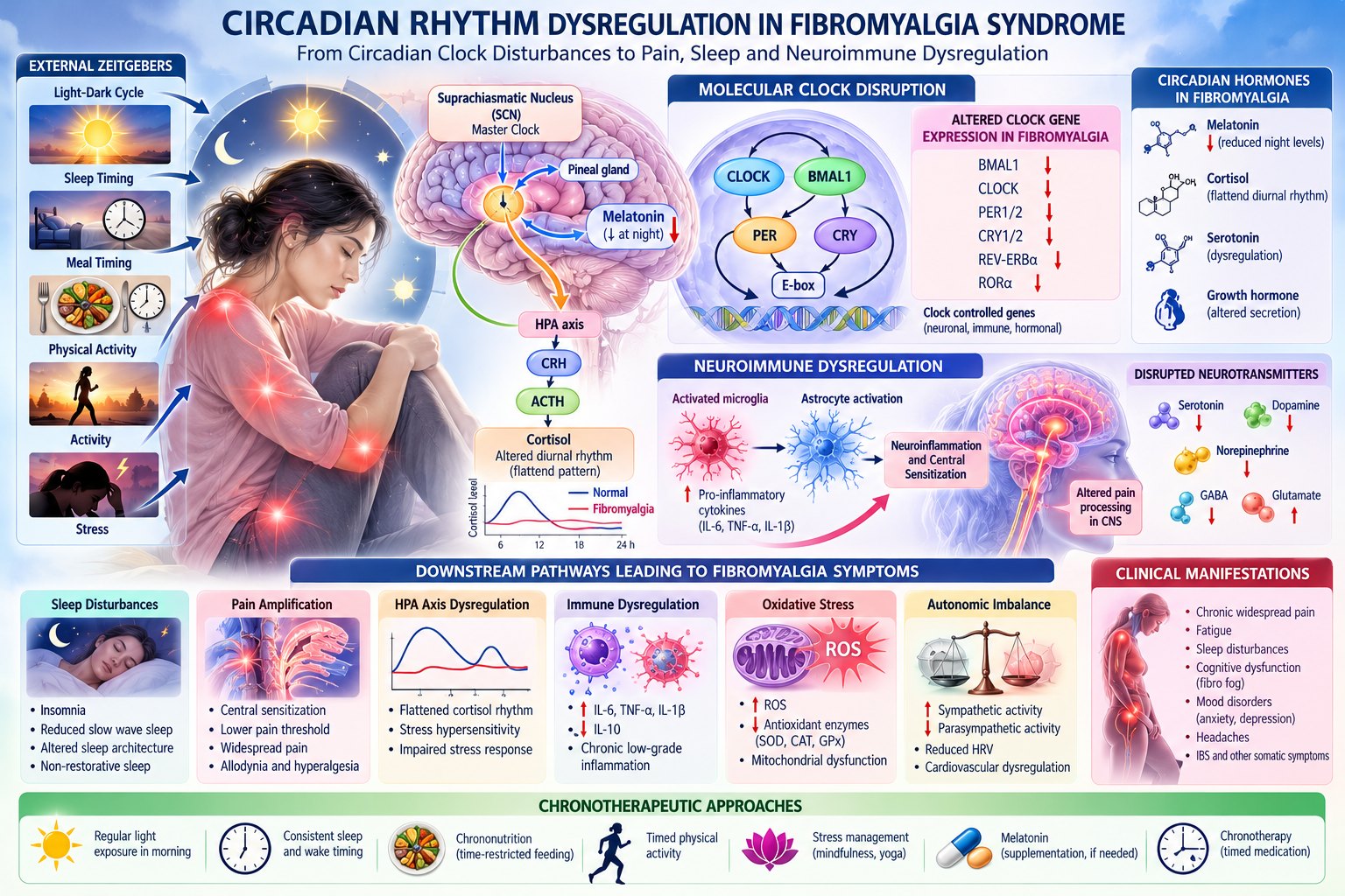 Circadian Rhythm Dysregulation in Fibromyalgia Syndrome infographic